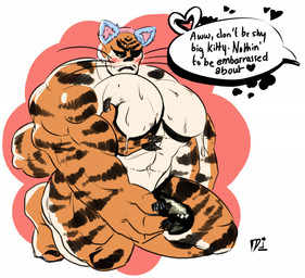 4_arms anthro barazoku blush bodily_fluids bulge cat_ear_headband clothing detailed_bulge fur genital_outline male multi_arm multi_limb muscular muscular_male orange_body orange_fur pec_grab pecs penis_outline solo striped_body striped_fur stripes sweat thong underwear whiskers white_body white_fur veebahrah mortal_kombat kintaro_(mortal_kombat) felid mammal pantherine shokan tiger
