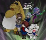 anthro brown_hair clothing female fur grey_hair group hair hair_over_eyes hoodie long_ears male ponytail_ears school_uniform topwear uniform white_body yellow_body yellow_fur lpinoniql_pig bandai_namco digimon digimon_ghost_game angoramon_(ghost_game) gammamon_(ghost_game) hiro_amanokawa jellymon_(ghost_game) kiyoshiro_higashimitarai ruri_tsukiyono angoramon digimon_(species) gammamon human humanoid jellymon lagomorph leporid mammal rabbit