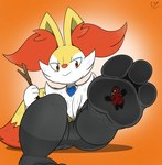 3_toes ambiguous_gender anthro black_body black_fur duo feet foot_fetish foot_focus fur humanoid_feet macro micro nude plantigrade red_body red_fur sitting soles stepped_on toes electricsnowfox nintendo pokemon firefox_(braixfire) ignacio_the_cardinal avian bird braixen generation_6_pokemon pokemon_(species) absurd_res hi_res