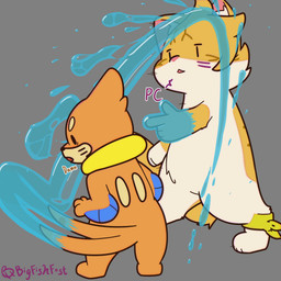 2_tails arm_fin dodging duo facial_markings feral fin head_markings male markings multi_tail pool_float surprised tail water bigfishfost fromsoftware nintendo pokemon sekiro:_shadows_die_twice the_not-to-scale_peninsula abuihiroshi_(ntsp) bigfishfost_(ntsp) buizel domestic_cat felid feline felis generation_4_pokemon mammal pokemon_(species) 1:1 hi_res