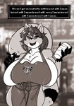 anthro apron apron_only big_breasts breasts cleavage clothed clothing female huge_breasts mature_female nipples solo text rapidpanda_(artist) i_mean_breast_milk mama_panda ailurid mammal red_panda english_text hi_res meme