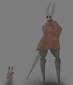 black_body black_legs breasts cloak clothing curvy_figure female looking_at melee_weapon red_cloak red_clothing solo sword under_clothes underwear weapon white_head wide_hips mantrinrus hollow_knight:_silksong hollow_knight_(franchise) team_cherry hornet_(hollow_knight) nuu_(hollow_knight:_silksong) arthropod humanoid insect digital_media_(artwork) hi_res