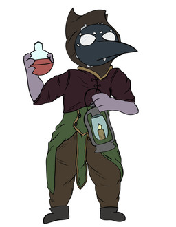 animal_mask anthro beak_mask brown_clothing clothing flask fur fur_tuft green_clothing grey_body grey_fur hood lamp lantern male mask plague_doctor purple_clothing solo tuft bizzmuth_(artist) websly arachnid arthropod spider hi_res