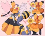 2022 ?! absurd_res antennae_(anatomy) anthro anthrofied arthropod arthropod_abdomen beedrill big_breasts black_body blush breasts cleavage_cutout clothing cutout digital_media_(artwork) duo eyes_closed face_in_breasts female female/female generation_1_pokemon generation_4_pokemon head_between_breasts heart_symbol hi_res hymenopteran idolomantises insect insect_wings mouthless nintendo pokemon pokemon_(species) pokemorph pseudo_clothing red_eyes simple_background stinger stripes trans_(lore) trans_woman_(lore) vespiquen wings yellow_body