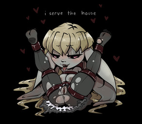 anus areola biped breasts butt clothing dialogue eyelashes female genitals hair legs_up nipples not_furry pupils smile solo text thick_thighs torn_clothing vulva bonnytoad goblin humanoid absurd_res english_text hi_res