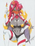 alternate_species anthro big_breasts breasts female fire furrification hand_on_hip huge_breasts solo ravernclouk nintendo pokemon tengen_toppa_gurren_lagann yoko_littner generation_7_pokemon litten pokemon_(species) absurd_res hi_res