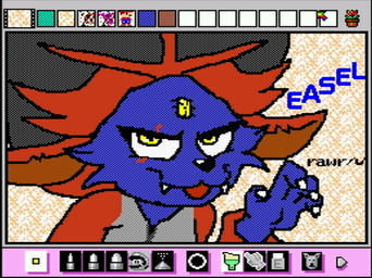 art_program_in_frame blue_body blue_fur claws fangs fur looking_at_viewer male rawr screencap simple_background solo teeth yellow_eyes rodricoro mario_paint nintendo pokemon easel_(character) generation_4_pokemon generation_7_pokemon hybrid incineroar pokemon_(species) weavile bust_portrait digital_media_(artwork) dithering mario_paint_(artwork) portrait