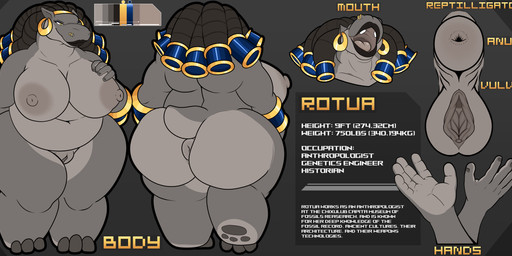 5_fingers anthro anus areola bangle belly big_areola big_breasts big_butt breasts butt dreadlocks ear_piercing female fingers genitals gold_(metal) hair huge_butt humanoid_genitalia humanoid_vulva jewelry navel necklace nipples nude overweight piercing puffy_anus ring_piercing simple_background smile solo standing tail vulva reptilligator rotua_(reptilligator) common_hippopotamus hippopotamid mammal absurd_res digital_drawing_(artwork) digital_media_(artwork) hi_res model_sheet