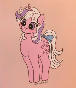 1_horn accessory blue_bow bow_ribbon closed_smile eyelashes female female_feral feral furgonomics hair highlights_(coloring) horn markings monotone_background mouth_closed pink_background pink_body pink_horn purple_eyes purple_highlights quadruped ribbons simple_background smile solo spiral_horn standing star_(marking) tail tail_accessory tail_bow tail_ribbon white_hair white_tail dariarchangel hasbro mlp_g1 my_little_pony mythology twilight_(mlp) equid equine horse mammal mythological_creature mythological_equine pony unicorn hi_res