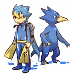 1:1 air_tank alternate_species anthro avian beak biped blonde_hair blue_body blue_hair blue_skin blue_tail blue_wetsuit clothed clothing cosplay diver_(disambiguation) duo featureless_crotch feet fin generation_1_pokemon golduck hair hitec holding_flippers holding_object human humanized light_body light_skin long_hair male mammal membrane_(anatomy) multicolored_hair nintendo pokemon pokemon_(species) red_eyes semi-anthro simple_background standing swimming_fins tail tan_body tan_ears tan_skin toes two_tone_hair webbed_feet webbed_hands wetsuit white_background yellow_beak