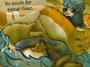 anthro anus balls bodily_fluids butt cum dirt dirty fart feces genital_fluids genitals male penis smell solo text getchoo_pup canid canine mammal 4:3 english_text hi_res