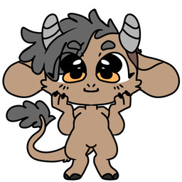 ambiguous_gender anthro biped blush brown_body brown_fur chibi claws featureless_chest featureless_crotch fur grey_hair grey_horn hair hooves horn looking_at_viewer nude orange_eyes simple_background smile solo tail tail_tuft tuft white_background manitka manitka_storm bovid bovine cattle mammal 1:1 2021 digital_media_(artwork) hi_res