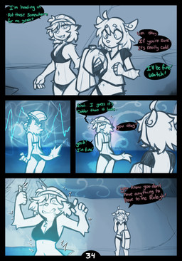 5_fingers ahoge anthro beanie bikini biped breasts butt clothed clothed_anthro clothed_female clothing conjoined_speech_bubble dialogue duo eyebrow_through_hair eyebrows facial_piercing female fingerpads fingers front_view fur gesture hair hand_gesture hat headgear headwear lip_piercing name_in_dialogue navel pawpads piercing rear_view sea shirt smile speech_bubble standing swimwear t-shirt tail teeth text thumbs_up tongue topwear translucent translucent_hair two-piece_swimsuit water mewgle lucy_(mewgle) raleigh_(mewgle) deer gulonine mammal marten mustelid musteline 2025 comic digital_drawing_(artwork) digital_media_(artwork) english_text hi_res