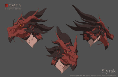 amber_eyes barbel_(anatomy) black_sclera brown_horn chin_horn chin_spikes copyright_symbol countershade_neck countershade_scales countershading exposed_teeth facial_horn facial_spikes feral flesh_whiskers grey_background head_horn horn logo male male_feral multi_horn multiple_angles open_mouth pupils red_body red_scales scales simple_background slim_feral slim_male slit_pupils snout solo spikes spikes_(anatomy) symbol text unknown_artist dota dota_dragon's_blood mythology netflix valve valve_corporation slyrak deity dragon eldwurm_(dragon's_blood) mythological_creature mythological_scalie scalie 2021 3d_(artwork) absurd_res cel_shading character_name concept_art copyright_name digital_media_(artwork) english_description english_text headshot_portrait hi_res official_art portrait shaded