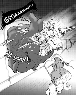 big_breasts big_hands breasts cloak clothed clothed_female clothed_human clothing female fight fluffy fluffy_tail group hair holding_melee_weapon holding_object holding_sword holding_weapon kick long_hair male melee_weapon nude_humanoid nude_male sword tail trio weapon thevarking balto_ulfson freya_(thevarking) animal_humanoid canid canid_humanoid canine canine_humanoid human humanoid mammal mammal_humanoid monster wolf_humanoid 2026 greyscale hi_res monochrome