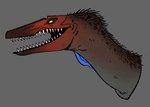 dewlap_(anatomy) feral grey_background multicolored_body open_mouth pupils quills_(anatomy) sharp_teeth side_view simple_background small_pupils teeth jeannette_arroyo dinosaur maip prehistoric_species reptile scalie theropod 2024 headshot_portrait hi_res portrait