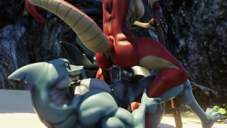 3_toes 4_fingers 4_toes 5_fingers abs ankle_grab anthro anthro_penetrated balls beach blue_body bodily_fluids breasts brown_body butt butt_jiggle cave claws duo feet female female_penetrated fin finger_claws fingers genital_fluids genitals gills glistening glistening_body glistening_genitalia half-closed_eyes horn humanoid_genitalia interspecies jiggling leg_grab looking_pleasured lying male male/female male_penetrating male_penetrating_female multicolored_body muscular muscular_anthro muscular_arms muscular_female muscular_male muscular_thighs narrowed_eyes non-mammal_balls non-mammal_breasts non-mammal_vulva nude on_back on_bottom on_top orange_eyes outside outside_sex pecs penetration penile penile_penetration penis penis_in_vagina raised_tail rear_view red_body scales sex sharp_teeth sitting sitting_on_another spread_legs spreading tail teeth toe_claws toes tongue tongue_out two_tone_body vaginal vaginal_fluids vaginal_penetration vulva weapon hobkobbo mythology dahlia_(hobkobbo) sharkd4ddy_(sharkd4ddy) aquatic dragon fish mythological_creature mythological_scalie reptile scalie shark 16:9 3d_(artwork) 3d_animation animated digital_media_(artwork) hi_res no_sound short_playtime video widescreen