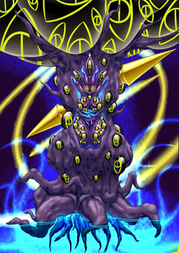 big_breasts big_ears bound breasts corruption female glistening glistening_body glistening_skin green_eyes multi_eye plant purple_body purple_skin smile solo thick_thighs tree wide_hips dewstar_(artist) nintendo pokemon eeveelution generation_4_pokemon leafeon pokemon_(species) absurd_res hi_res