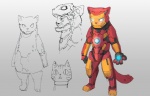 4_fingers anthro armor biped fingers glowing machine male parody power_armor simple_background solo standing tail white_background pump_(artist) marvel iron_man domestic_cat felid feline felis mammal robot sketch