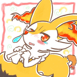 ambiguous_anthro ambiguous_gender anthro biped blush bodily_fluids digitigrade dutch_angle food front_view hankerchief holding_object looking_at_viewer nude_ambiguous nude_anthro object_in_tail open_mouth shrimp_(food) simple_background snot snout solo spiral spiral_pupils tail tears annyui0611 nintendo pokemon braixen canid generation_6_pokemon mammal pokemon_(species) 1:1 2021 digital_drawing_(artwork) digital_media_(artwork) half-length_portrait japanese_description portrait translated_description