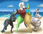 areola beach big_breasts big_butt bikini bikini_thong blush breasts butt cleavage clothed clothing crossgender female group huge_breasts huge_butt hyper hyper_butt swimwear thick_thighs trio two-piece_swimsuit blues64 marauder6272 friendship_is_magic hasbro my_little_pony discord_(mlp) queen_chrysalis_(mlp) zecora_(mlp) arthropod changeling chimera draconequus equid equine mammal zebra hi_res