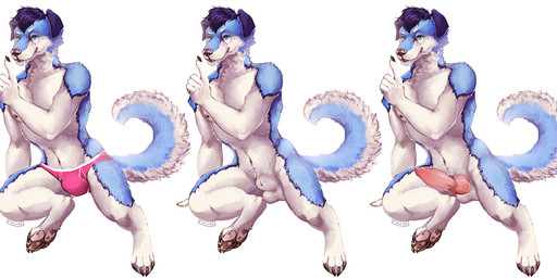 animal_genitalia animal_penis anthro athletic athletic_anthro athletic_male balls biped blue_body blue_eyes blue_fur blue_hair bulge canine_genitalia canine_penis clothed clothing curled_tail erection freckled_face freckles fully_sheathed fur genitals hair knot knotted_penis looking_at_viewer male male_anthro nipples nude nude_anthro nude_male off/on open_mouth pawpads penis pink_penis sheath simple_background sitting solo tail three-quarter_view topless topless_anthro topless_male underwear underwear_only white_background white_body white_fur i-psilone kilian_alexander_barker canid canine canis domestic_dog german_shepherd herding_dog husky mammal nordic_sled_dog pastoral_dog spitz 2020 digital_drawing_(artwork) digital_media_(artwork) hi_res multiple_images shaded soft_shading