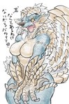 anthro breasts claws female fur horn nude simple_background solo text white_background white_body white_fur ketsuneko capcom monster_hunter fanged_wyvern scalie zinogre absurd_res hi_res japanese_text translated