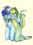 anthro blue_body breasts duo female female/female from_behind_position genitals green_body horn hug interspecies nude pussy sex simple_background tail white_background iggi mythology iggi_eastwind sera_(sera) agamid bearded_dragon dragon felid lizard mammal mythological_creature mythological_scalie reptile scalie 2010 hi_res