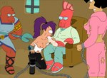 asian boots breasts clothing female footwear group hair lipstick makeup male male/female nipples purple_hair shoes freako comedy_central futurama amy_wong doctor_zoidberg turanga_leela alien arthropod crustacean cyclops decapodian_(futurama) human mammal marine