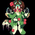 ambiguous_gender anthro facial_piercing flower flower_in_fur flower_in_mouth mastectomy_scar nose_piercing paws piercing plant scar solo tongue tongue_out visibly_trans chowmalgamation african_wild_dog canid canine mammal 2023 model_sheet