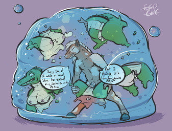 anthro bodily_fluids breasts decapitation female genitals gore green_body group headless lactating male male/female nipples nude teeth text vulva shichimen alligator alligatorid crocodilian reptile scalie 2016 english_text