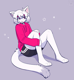 4_fingers 4_toes ahoge anthro bangs black_bottomwear black_clothing black_eyebrows black_shorts bottomwear clothing dipstick_tail eyebrows feet female fingers fur grey_hair hair hands_on_legs hoodie looking_away markings multicolored_hair open_mouth paws pink_clothing pink_hoodie pink_nose pink_tongue pink_topwear red_eyes short_hair shorts simple_background solo tail tail_markings toes tongue topwear two_tone_hair white_body white_fur white_hair fleurfurr domestic_cat felid feline felis mammal cel_shading colored colored_sketch digital_drawing_(artwork) digital_media_(artwork) hi_res shaded sketch