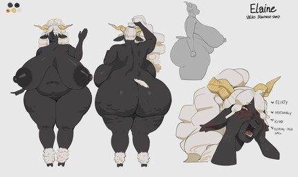 anthro areola big_areola big_breasts big_butt big_nipples black_areola black_body black_nipples black_skin breasts butt cellulite color_swatch female front_view fur genitals hair hooves huge_breasts huge_butt huge_hips huge_thighs nipples nude nude_anthro nude_female overweight overweight_anthro overweight_female rear_view short_tail side_view solo tail text thick_thighs unguligrade vulva white_body white_fur white_hair white_wool wide_hips wool_(fur) wool_hair dankwoll elaine_(noeticred) bovid caprine domestic_sheep mammal sheep valais_blacknose character_name english_text full-length_portrait headshot_portrait hi_res model_sheet portrait