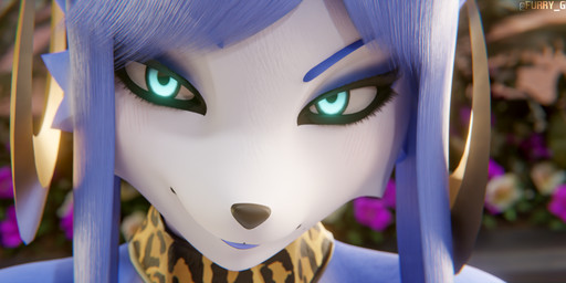 animal_print anthro blue_body blue_eyes blue_fur blue_hair blurred_background choker close-up ear_piercing ear_ring female fur glowing glowing_eyes hair hoop_ear_ring jewelry leopard_print looking_at_viewer multicolored_body multicolored_fur necklace piercing ring_piercing solo two_tone_body two_tone_fur white_body white_fur furry_ghosty dogzeela_(modeler) nintendo star_fox krystal_(star_fox) canid canine fox mammal 2025 3d_(artwork) blender_(artwork) digital_media_(artwork)