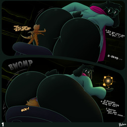 anthro big_butt blush breasts butt butt_jiggle cleavage clothed clothing comfy crush curvy_figure duo extreme_size_difference eyewear facesitting fur furniture glasses hair horn huge_butt jiggling macro male male/male micro scarf shrinking simple_background sitting sitting_on_another size_difference size_transformation smile smothering squish tail text thick_thighs transformation voluptuous wide_hips wobble belaro deltarune undertale_(series) ralsei bovid caprine darkner goat mammal 1:1 absurd_res digital_media_(artwork) english_text hi_res