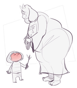 age_difference ambiguous_gender anthro barefoot belly big_butt blush breasts butt clothed clothing duo eye_contact feet female fully_clothed holding_object holding_stick huge_thighs larger_anthro larger_female looking_at_another looking_down looking_down_at_another looking_up_at_another mature_anthro mature_female obese obese_anthro obese_female overweight overweight_anthro overweight_female robe simple_background size_difference smaller_ambiguous smaller_human stick talking_to_another thick_thighs weight_difference white_background wide_hips ridiculouscake undertale undertale_(series) frisk_(undertale) toriel boss_monster_(undertale) bovid caprine human mammal 2019 hi_res monochrome sketch