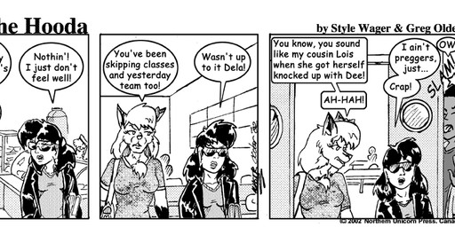 angry anthro breasts clothed clothed_female clothed_male clothing dialogue eyewear female fur group hair jacket male open_clothing open_jacket open_topwear sunglasses text tongue tongue_out topwear trio style_wager dela_the_hooda dela_aldershaw ulma_(dela_the_hooda) canid canine fox goblin hooda human humanoid mammal comic english_text greyscale monochrome