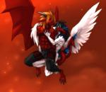 anthro bulge claws cloud duo feathered_wings feathers flying horn intimate male male/male membrane_(anatomy) membranous_wings outside romantic romantic_couple sky skyscape tail wings starsoul european_mythology legendz mythology clei leini soulfire angel angel_dragon demon demon_dragon dragon mythological_creature mythological_scalie scalie western_dragon