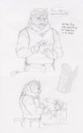2023 anthro anthrofied baby_talk baseball_cap beard bottomwear cashier claws clothed clothing comic debit_card dialogue duo ed_mortis english_text eye_contact eye_scar eyebrows facial_hair facial_scar female finger_claws fluffalo_(fluffy_pony) fluffy_pony fluffy_pony_(species) fully_clothed fur graphite_(artwork) greyscale hair half-closed_eyes handwritten_text hat headgear headwear hi_res holding_wallet human humanoid_hands larger_anthro larger_male looking_at_another male mammal mane monochrome narrowed_eyes nervous pants pencil_(artwork) ponytail quills_(anatomy) ringed_eyes scar sharp_teeth shirt simple_background size_difference sketch smaller_female smaller_human snout snout_scar sweater sweater_vest tail tail_tuft teeth text thick_eyebrows topwear traditional_media_(artwork) tuft underbite vest wallet watermark white_background xeno_(ed_mortis)