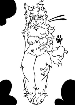 anthro areola breasts cartoon_freckles chest_tuft eyelashes facial_tuft female fluffy freckled_ears freckles fur genitals head_tuft long_eyelashes nipples piercing pose seductive tattoo tuft vulva wide_hips theredlace ambiguous_species felid feline hybrid lynx mammal black_and_white digital_media_(artwork) hi_res monochrome pinup pixel_(artwork) sketch