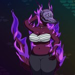 anthro bandage bandaged_chest bone breasts claws elemental_manipulation female finger_claws fire fire_manipulation gem horn jewelry magic markings maroon_body medium_breasts multi_eye navel necklace pearl_(gem) pearl_necklace pose skull skull_head slightly_chubby solo wraps mrtea monster_sanctuary aazerach lizard reptile scalie 1:1 digital_drawing_(artwork) digital_media_(artwork) hi_res