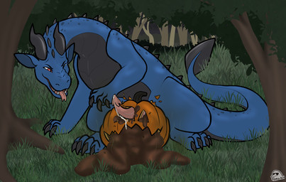 back_spikes blue_body blue_scales bodily_fluids claws coprophilic_intercourse dripping erection feces feces_on_ground feces_pile feral food food_fetish food_penetration food_play forest forked_tongue fruit genital_fluids genitals grass grey_body grey_scales horn improvised_sex_toy jack-o'-lantern logo looking_down male masturbation narrowed_eyes one_eye_closed open_mouth open_smile outside penile penile_masturbation penis plant precum precum_drip pumpkin pumpkin_fucking red_eyes scales scatplay smile solo spiked_tail spikes spikes_(anatomy) stink_fumes tail teeth text toe_claws tongue tongue_out tree flippin-rad mythology alenn dragon mythological_creature mythological_scalie scalie artist_logo artist_name hi_res