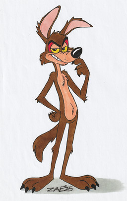 3_toes anthro biped brown_body claws feet fur hand_on_chin hand_on_hip male paws shadow simple_background solo standing tail toes toony white_background yellow_eyes zaeryn looney_tunes warner_brothers wile_e._coyote canid canine canis coyote mammal 2025 full-length_portrait hi_res portrait signature traditional_media_(artwork)