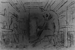 ambiguous_gender anthro creepy dark glowing glowing_eyes inside scary sitting snout solo uncanny_valley window workshop simusart armadillo mammal xenarthran artist_name black_and_white monochrome