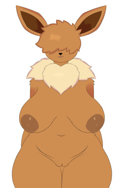 anthro big_breasts blep breasts brown_body brown_fur female fur genitals hair hair_over_eyes neck_tuft nipples nude pokemorph solo tongue tongue_out tuft vulva crispynecro nintendo pokemon sandy_(eevee) eevee generation_1_pokemon mammal pokemon_(species) hi_res