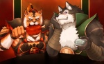 anthro biceps big_muscles clothing duo fur hat headgear headwear looking_at_viewer male muscular muscular_male pecs scar incarnata sega shining_(sega) shining_wind raihi_(shining) rouen_(shining) canid canine canis domestic_cat felid feline felis mammal pantherine tiger wolf 16:10 hi_res wallpaper widescreen