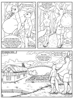 4_toes 5_fingers anthro bag barn belly clothed clothing cloud comic_panel dialogue duo farm feet fingers footwear forest grass male navel obese obese_anthro obese_male overweight overweight_anthro overweight_male plant rabbit_ears scut_tail shoes short_tail shorts_only speech_bubble standing tail text toes topless topless_male tree weight_difference what duo_radon squeakie martin_the_marten max_longear gulonine lagomorph leporid mammal marten mustelid musteline rabbit 2010 comic english_text monochrome