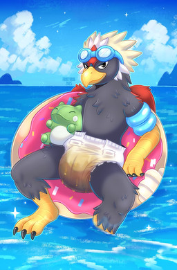 3_fingers 3_toes animal_feet anthro arm_floatie back_wings beak black_claws black_eyes black_finger_claws black_talons black_toe_claws blue_cere blue_eyewear blue_goggles bodily_fluids cere_(anatomy) claws closed_smile clothed clothing cloud dangling_legs detailed_background diaper diaper_fetish diaper_use donut_pool_toy dripping_urine eyewear eyewear_on_head feather_hair feathered_crest feathered_wings feathers feces feet finger_claws fingers floatie floating floating_on_water foot_in_water front_view genital_fluids glistening glistening_eyes goggles goggles_on_head grey_arms grey_body grey_face grey_feathers grey_legs head_crest leg_in_water looking_at_viewer male mountain mouth_closed multicolored_body multicolored_feathers plushie pokemorph pool_float pseudo_hair red_arms red_back red_body red_feathered_crest red_feathers red_wings scuted_arms scuted_feet scuted_hands scuted_legs scutes sea sitting sky skyscape smile smiling_at_viewer soaked soiled_diaper solo sparkles star talon_hands talons tan_feather_hair text three-quarter_view toe_claws toes unclean_diaper urine urine_drip used_diaper water wearing_diaper wet_diaper white_feathered_crest wings yellow_arms yellow_beak yellow_feet yellow_hands yellow_legs fructoruu nintendo pokemon fan_character nado_soarian substitute_doll accipitrid accipitriform avian bird braviary eagle generation_5_pokemon pokemon_(species) 2025 artist_name colored digital_drawing_(artwork) digital_media_(artwork) hi_res portrait