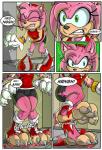 absurd_res amy_rose anthro big_feet black-rat claws clothed clothing comic eulipotyphlan feet female foot_focus fur green_eyes hedgehog hi_res huge_feet mammal onomatopoeia paws pink_body pink_fur red_eyes sega sonic_the_hedgehog_(series) sound_effects tan_body text torn_clothing transformation