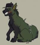 black_nose cigar clothing digitigrade feral fur green_body green_fur grey_background hat headgear headwear male quadruped simple_background sitting solo teeth gonewiththefart canid canine canis domestic_dog mammal digital_media_(artwork)